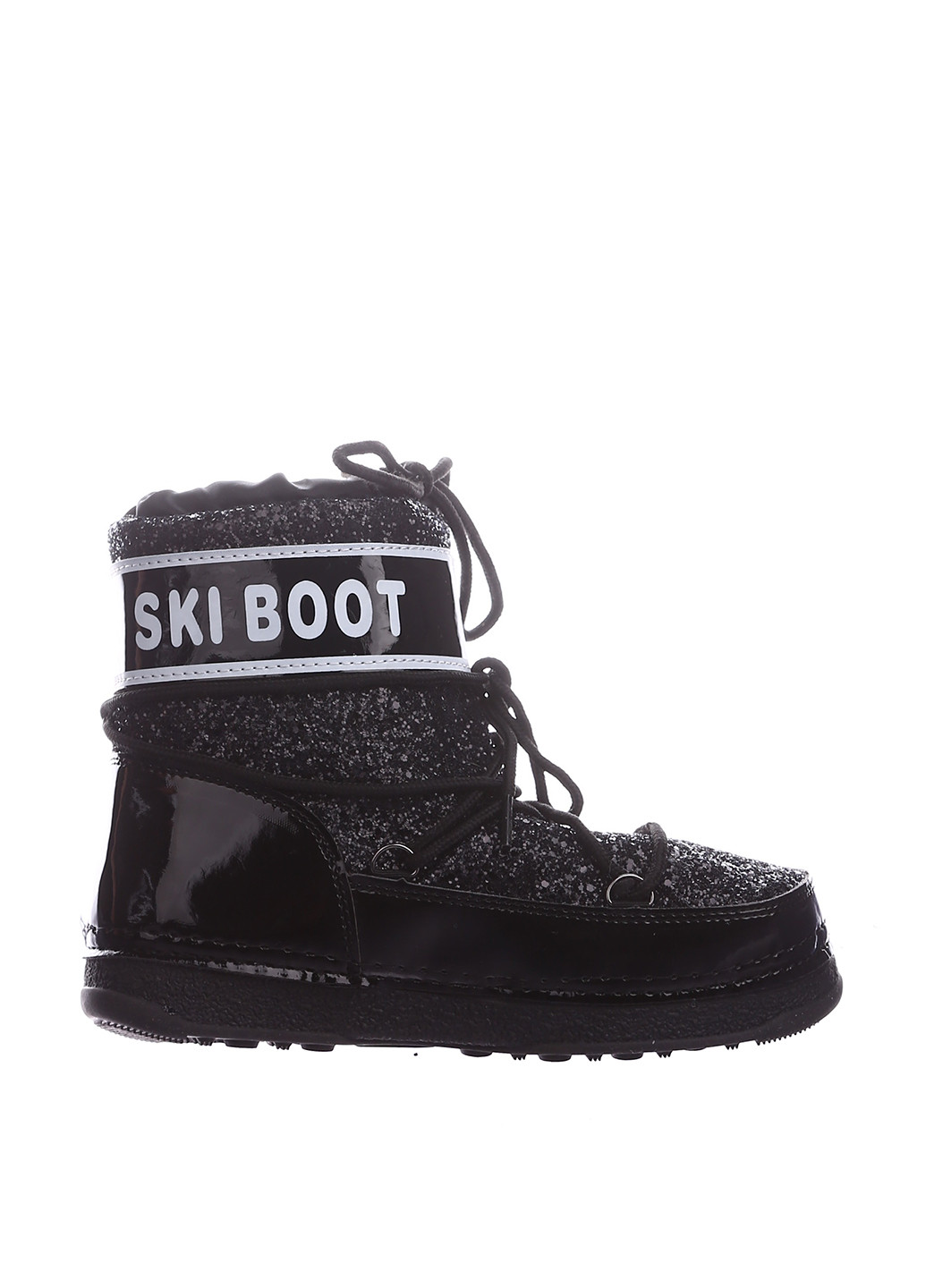 Черные дутики Boots со шнурками с глиттером