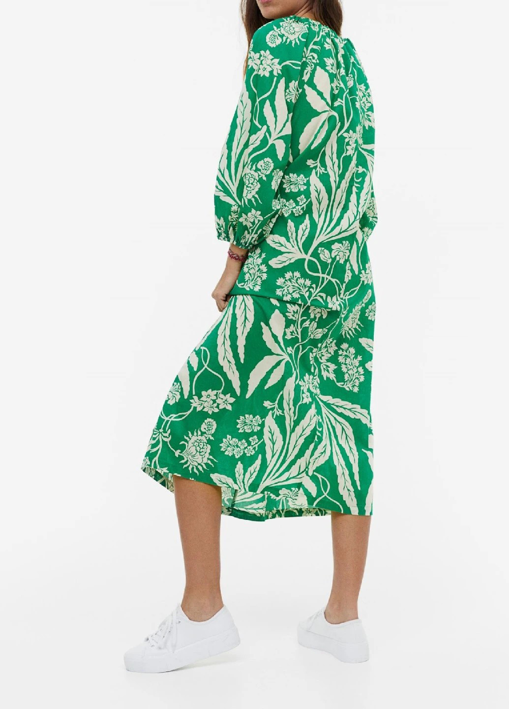 Зеленое кэжуал платье H&M с цветочным принтом