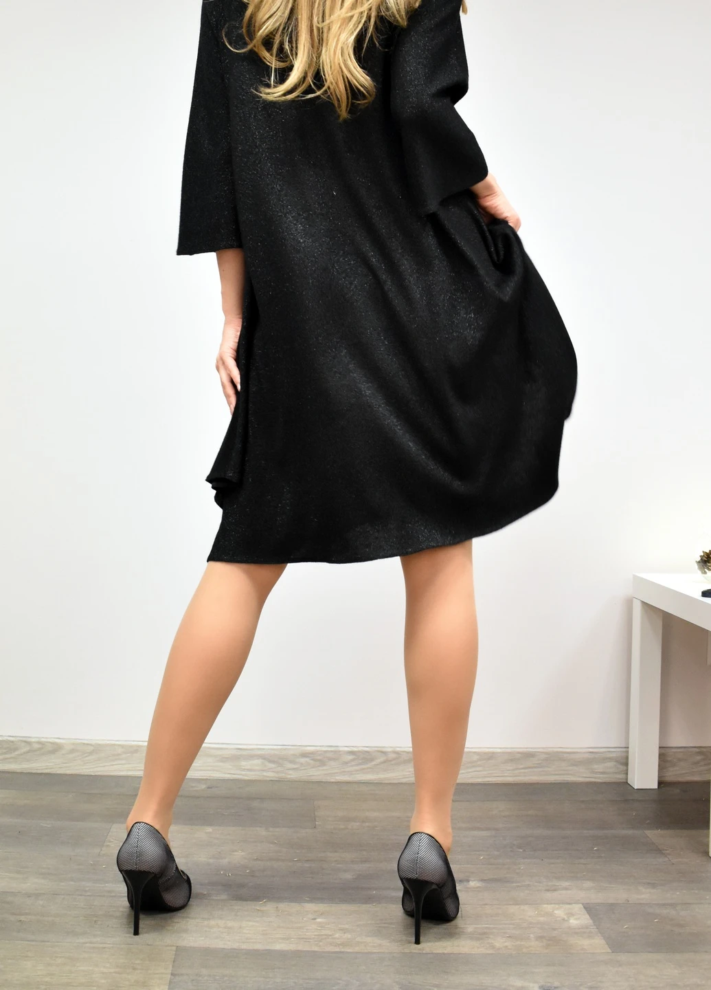 Черное вечернее черное платье из тонкой ангоры с люрексом, однотонное Anna Dali однотонное