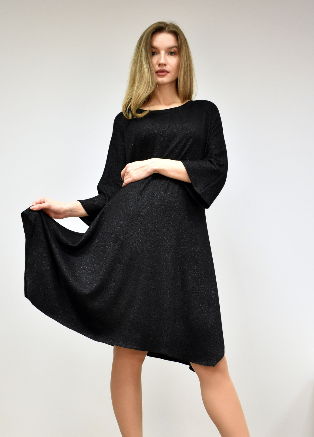 Черное вечернее черное платье из тонкой ангоры с люрексом, однотонное Anna Dali однотонное