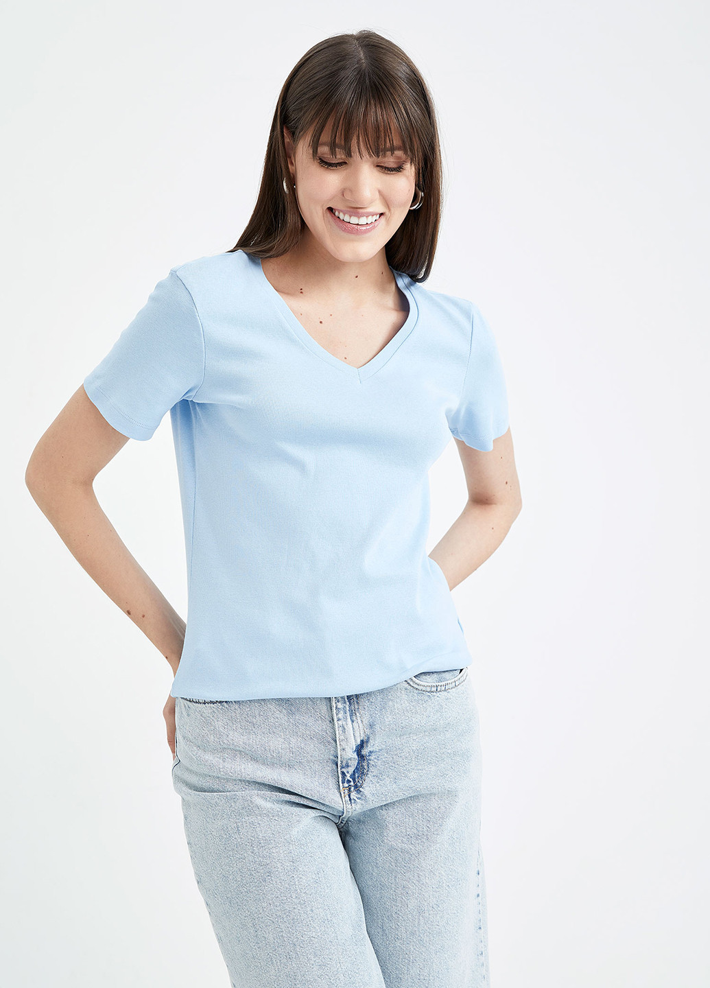 Світло-блакитна літня футболка DeFacto