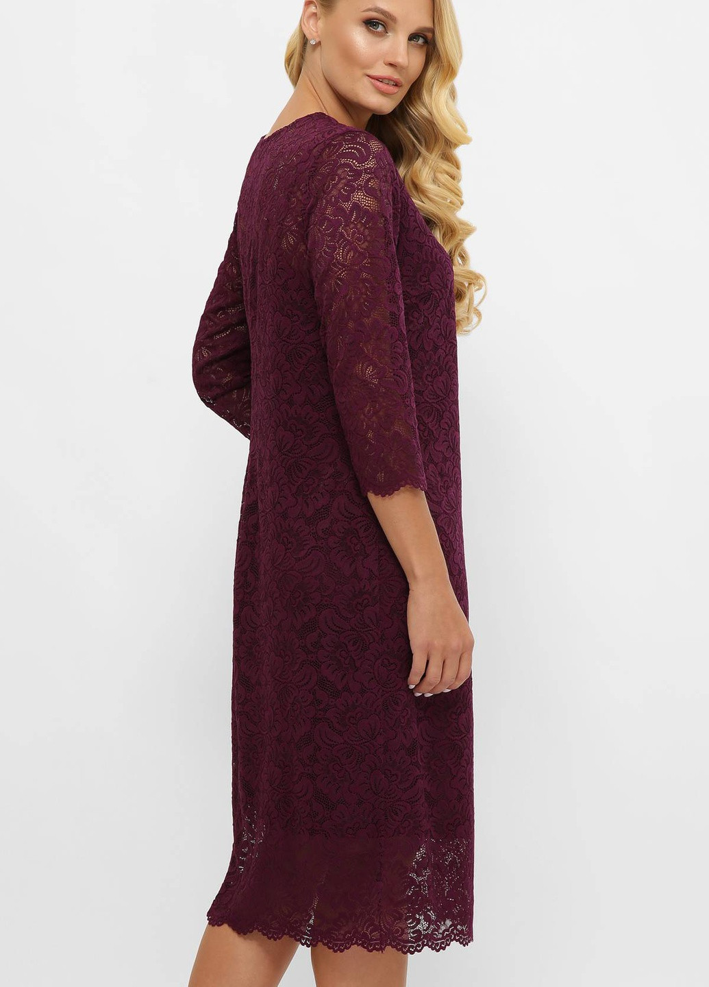 Темно-фиолетовое кэжуал прямое гипюровое платье стелла темно-сиреневое Tatiana однотонное