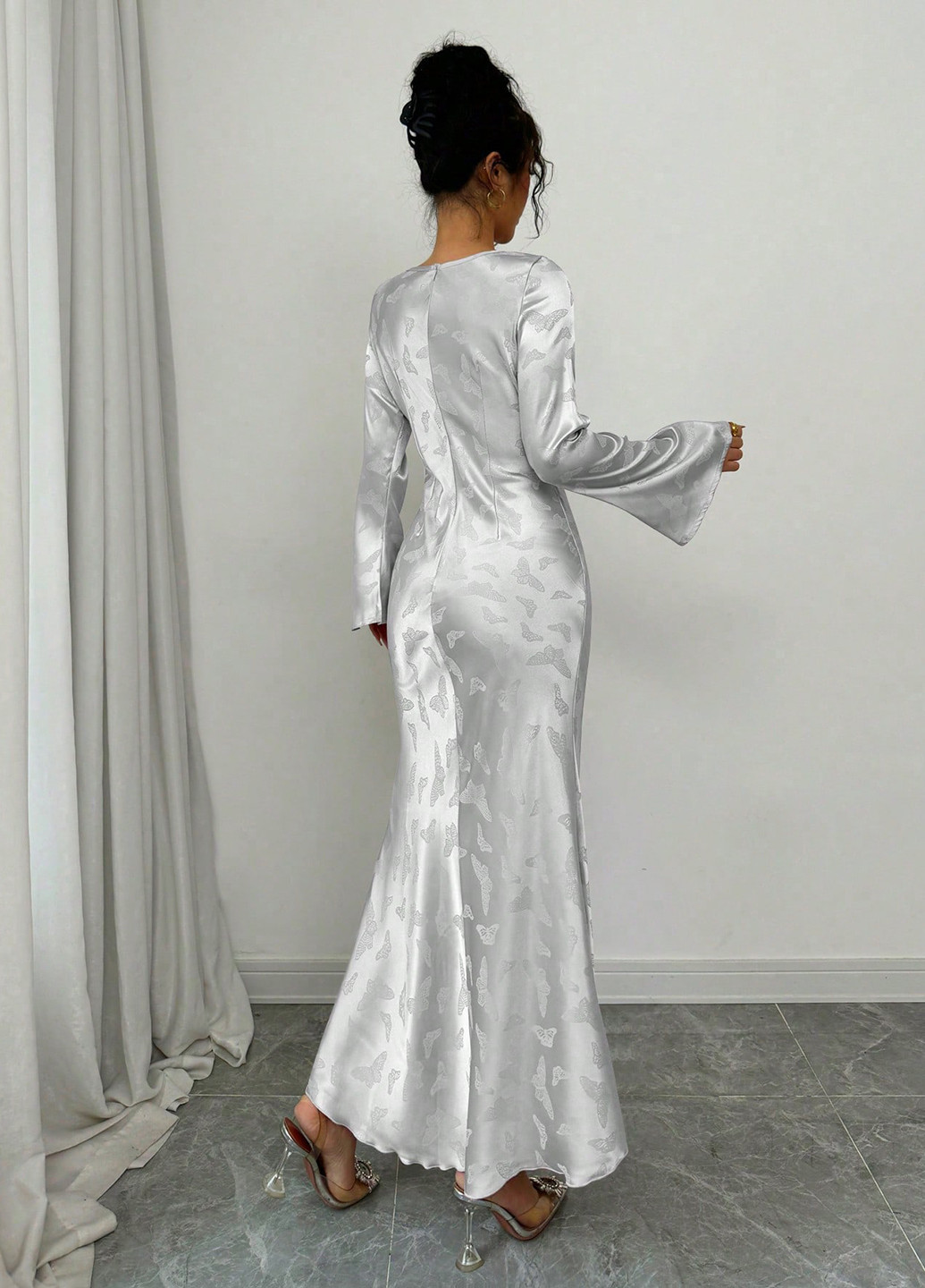 Сріблястий вечірня, кежуал сукня годе SHEIN метелики