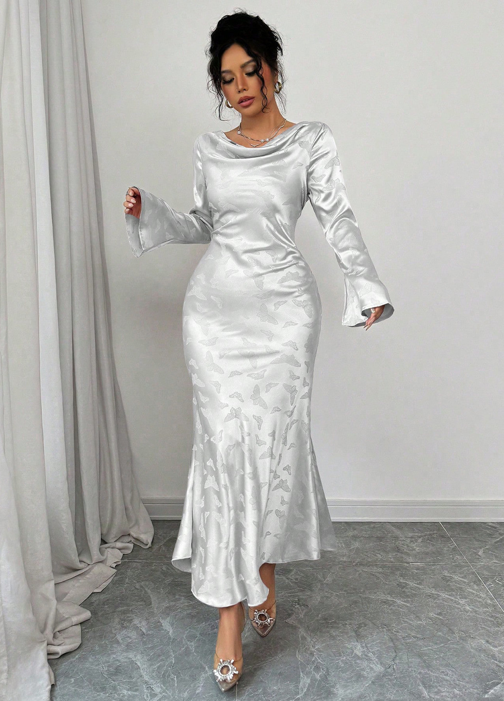 Сріблястий вечірня, кежуал сукня годе SHEIN метелики