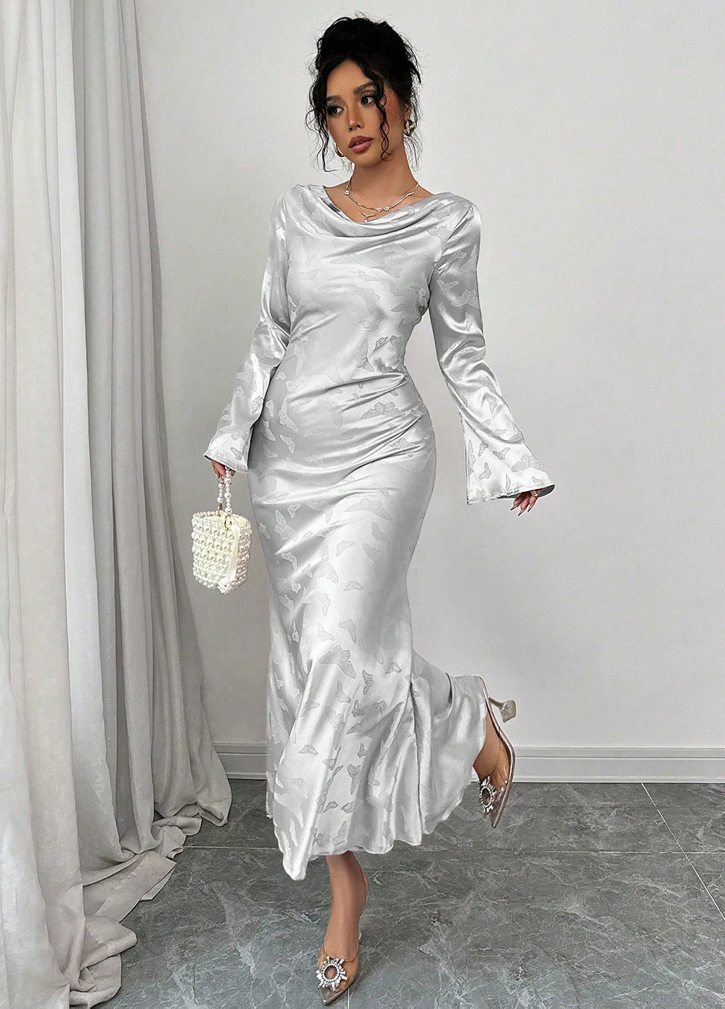 Сріблястий вечірня, кежуал сукня годе SHEIN метелики