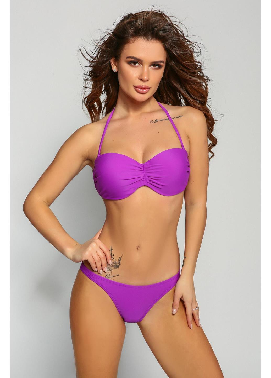 Пурпурный демисезонный купальник бикини, раздельный, бандо Katrin