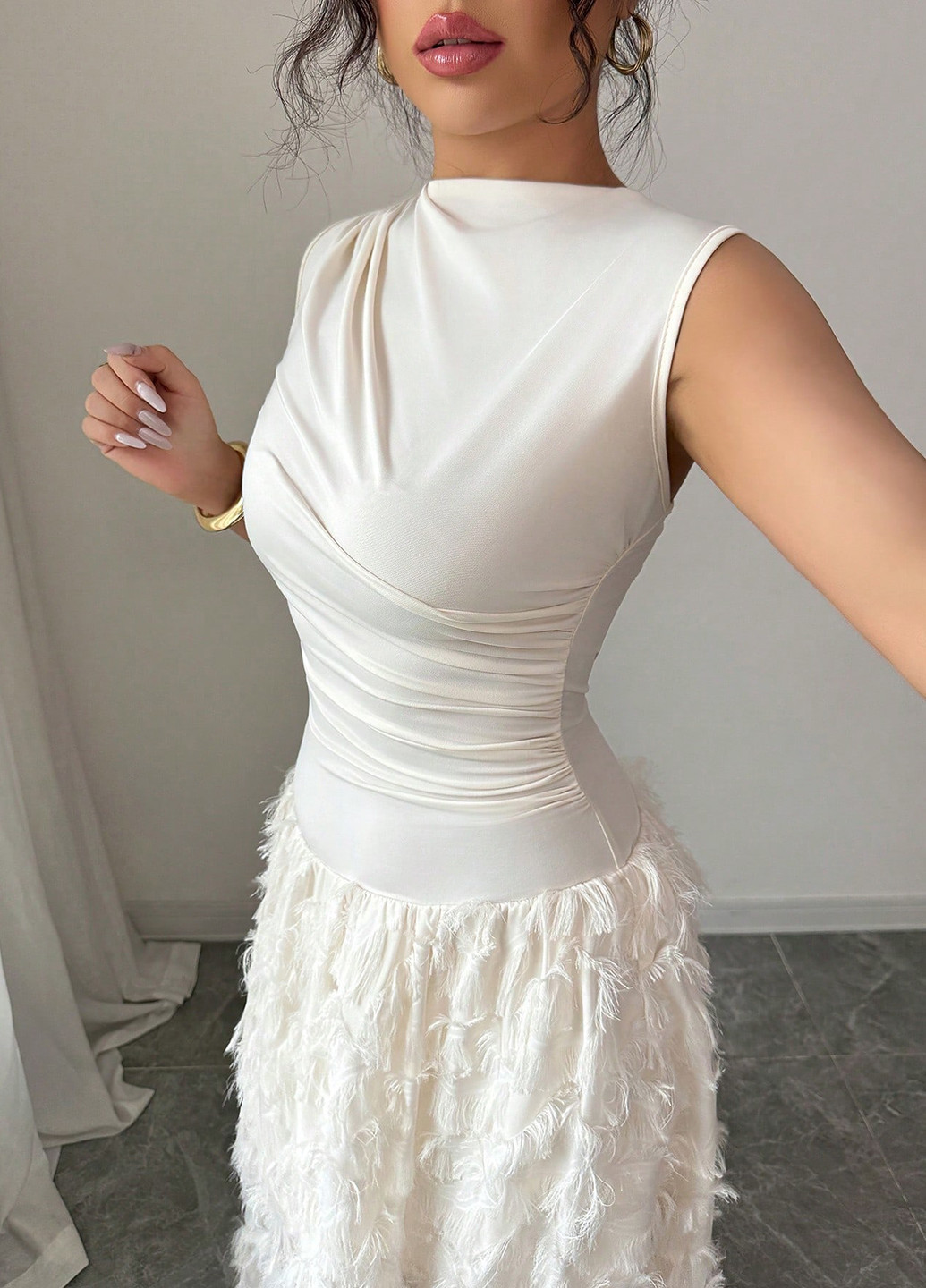 Кремова святковий сукня кльош SHEIN однотонна