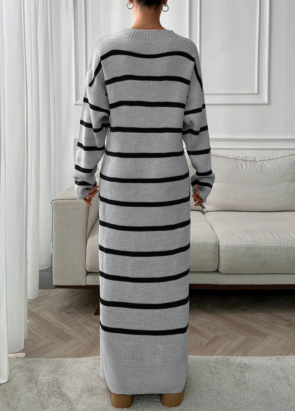 Світло-сіра кежуал сукня сукня светр SHEIN в смужку