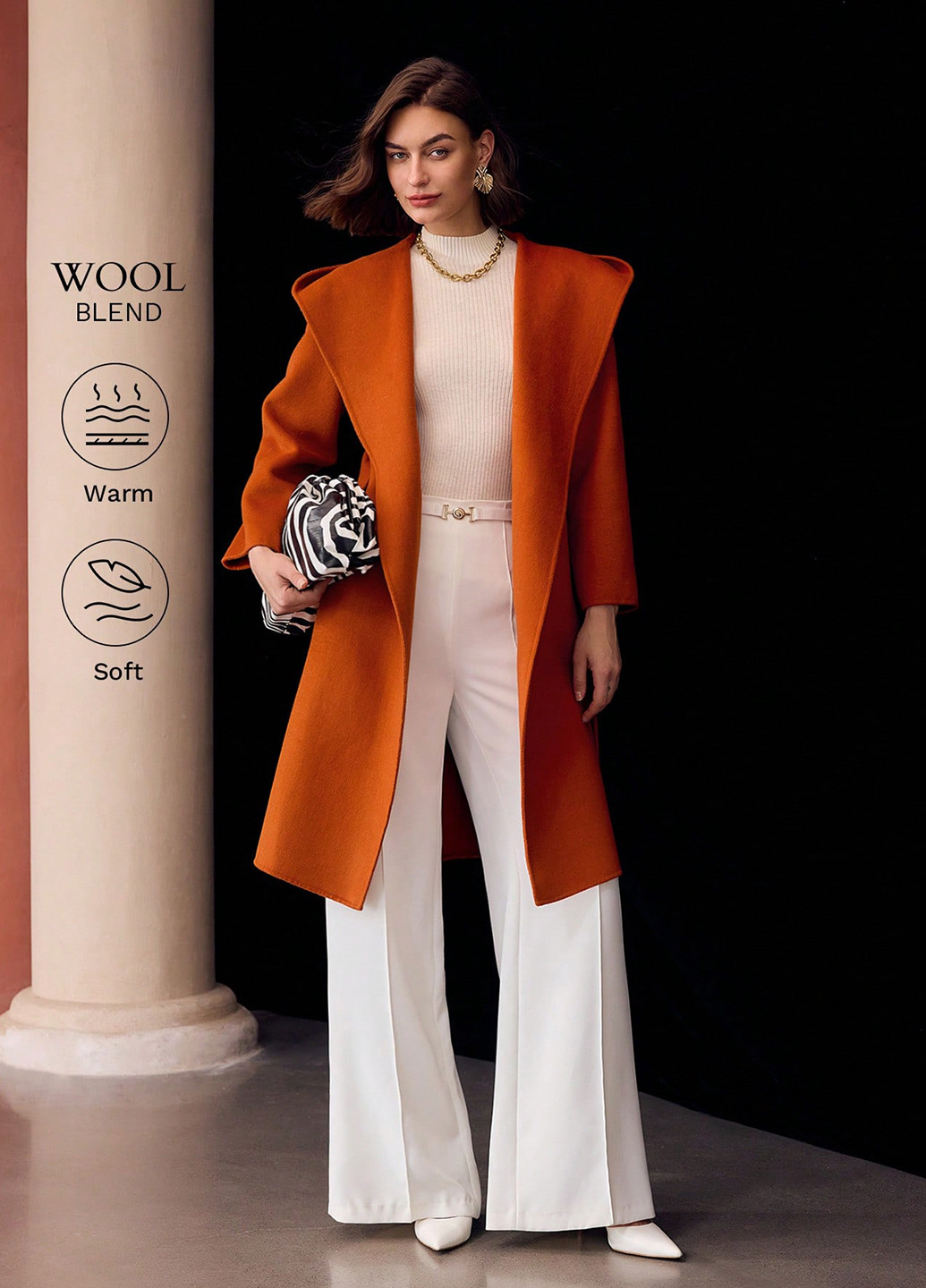 Охряное демисезонное Пальто однобортное SHEIN