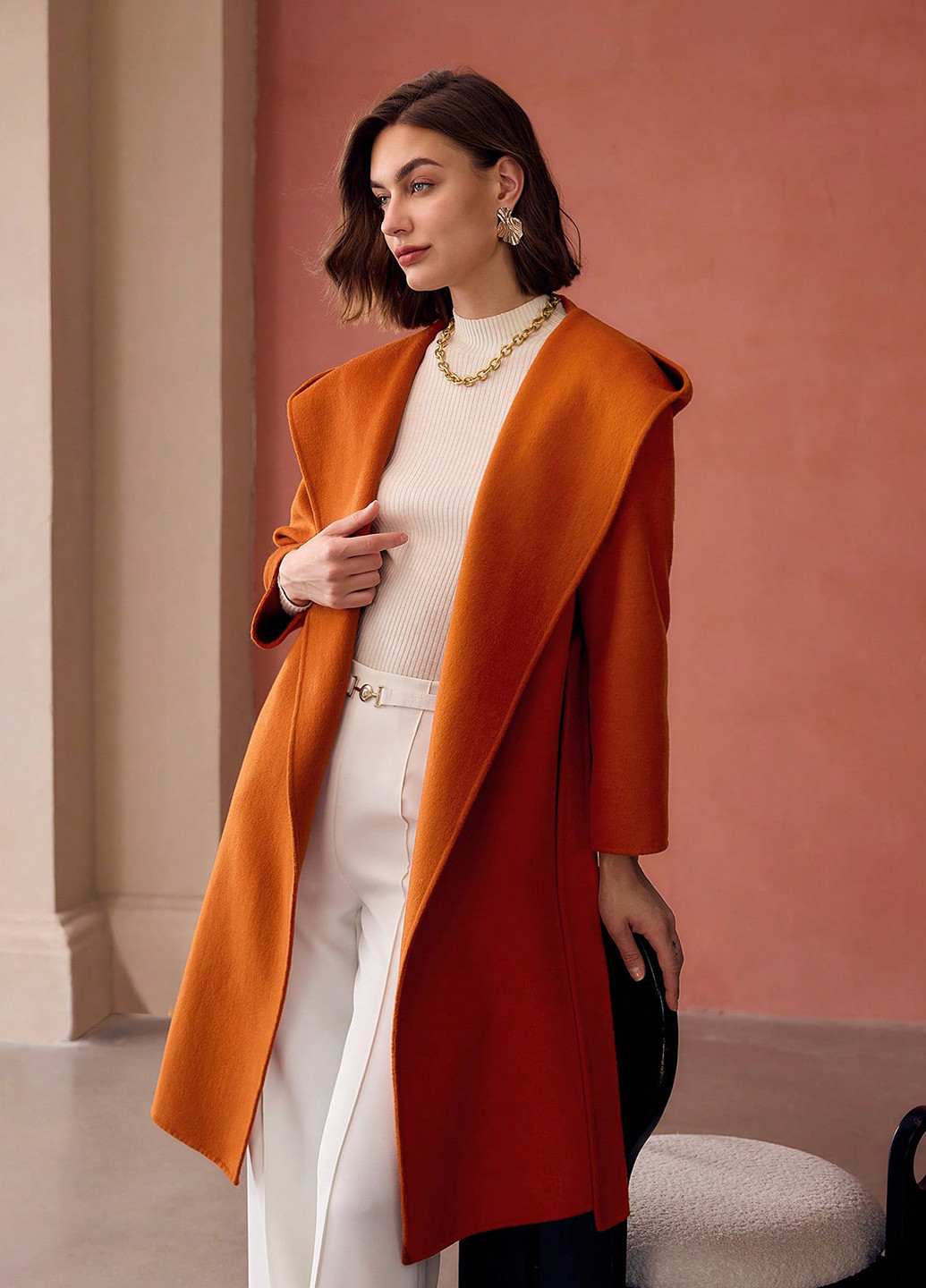 Охряное демисезонное Пальто однобортное SHEIN