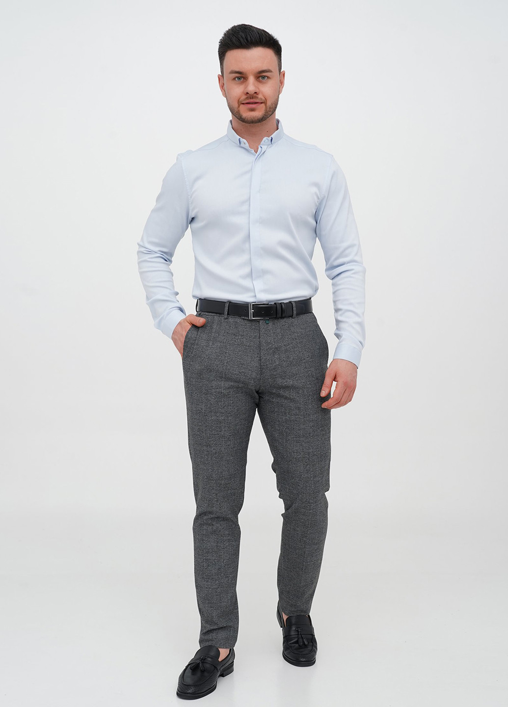 Голубой классическая, кэжуал рубашка однотонная Trend Collection