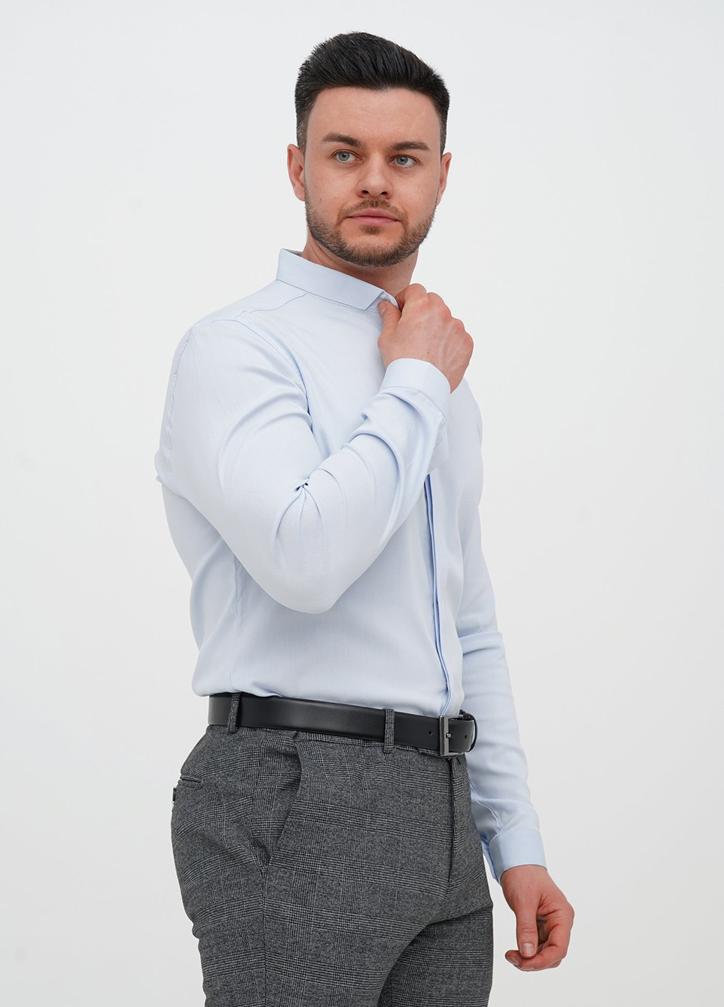 Голубой классическая, кэжуал рубашка однотонная Trend Collection