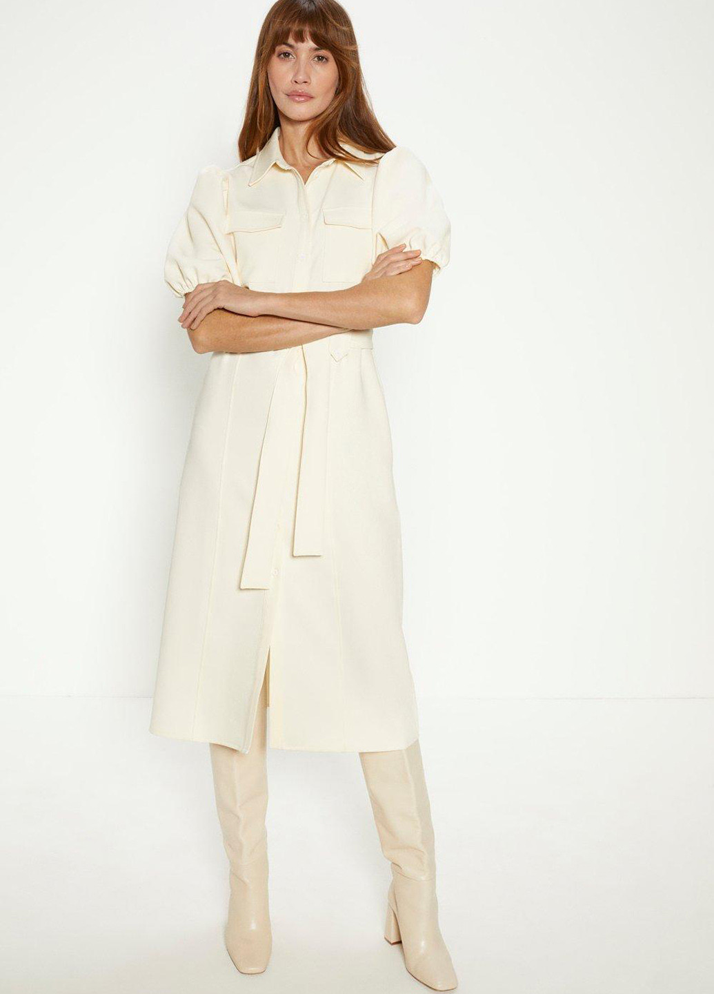 Молочное кэжуал платье рубашка Oasis однотонное