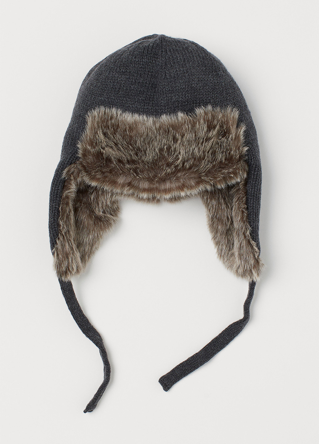 Шапка H&M шапка ушанка однотонная тёмно-серая кэжуал акрил