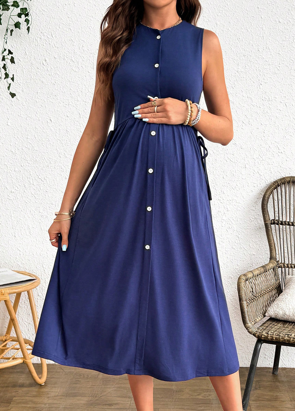 Темно-синее кэжуал платье для беременных и кормящих SHEIN однотонное