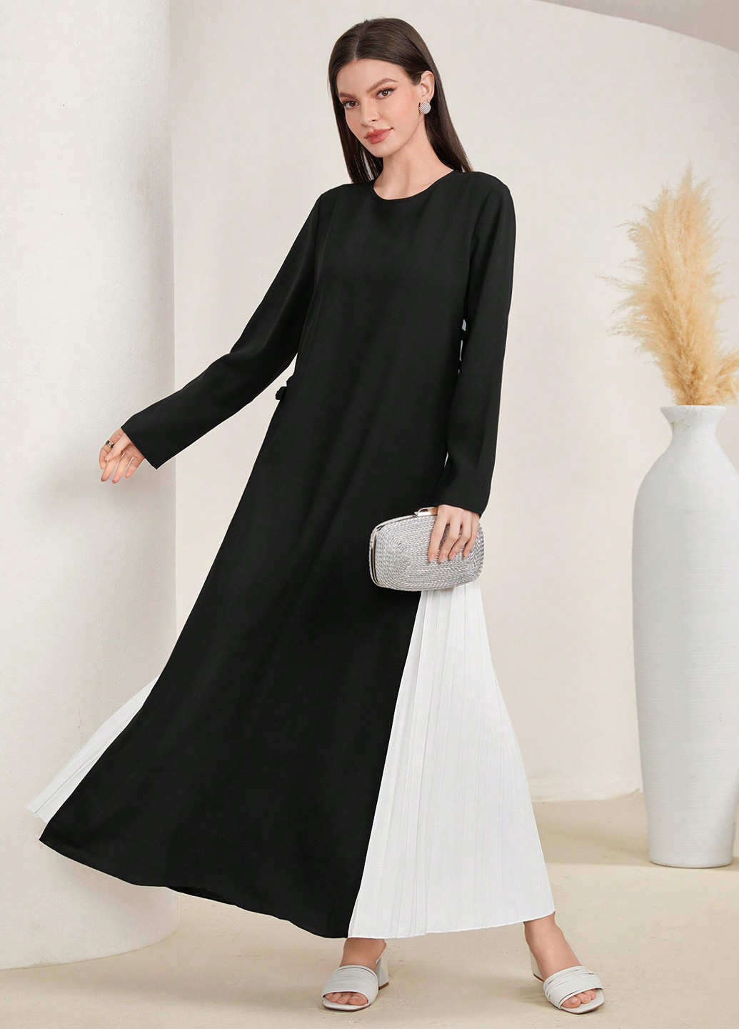 Чорно-білий кежуал сукня а-силует SHEIN однотонна