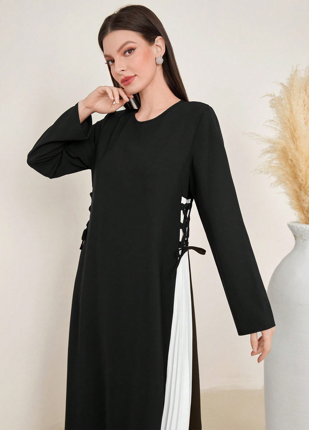 Чорно-білий кежуал сукня а-силует SHEIN однотонна