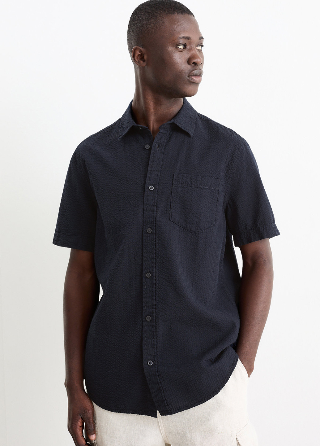 Темно-синяя кэжуал рубашка однотонная C&A