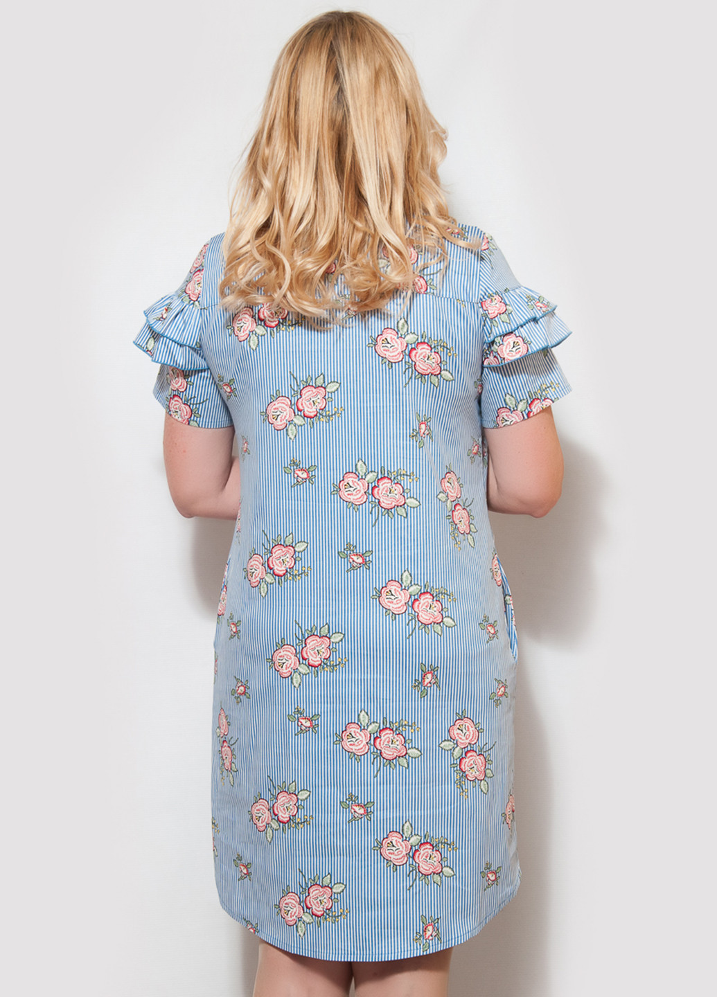 Блакитна кежуал сукня сукня-футболка LibeAmore з квітковим принтом