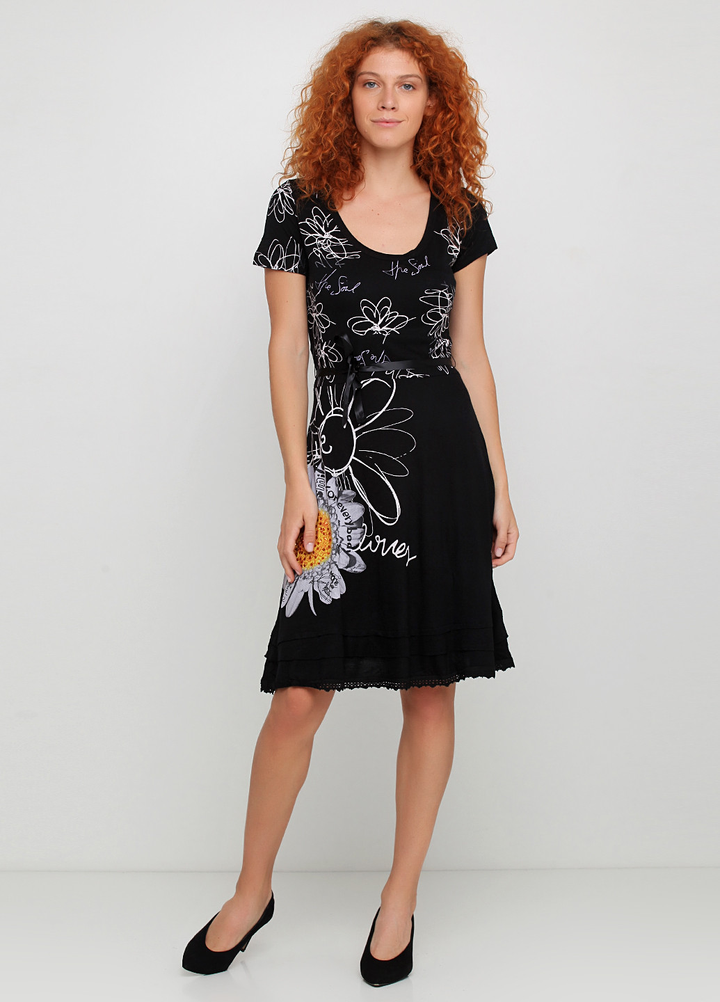 Черное кэжуал платье клеш Desigual с абстрактным узором