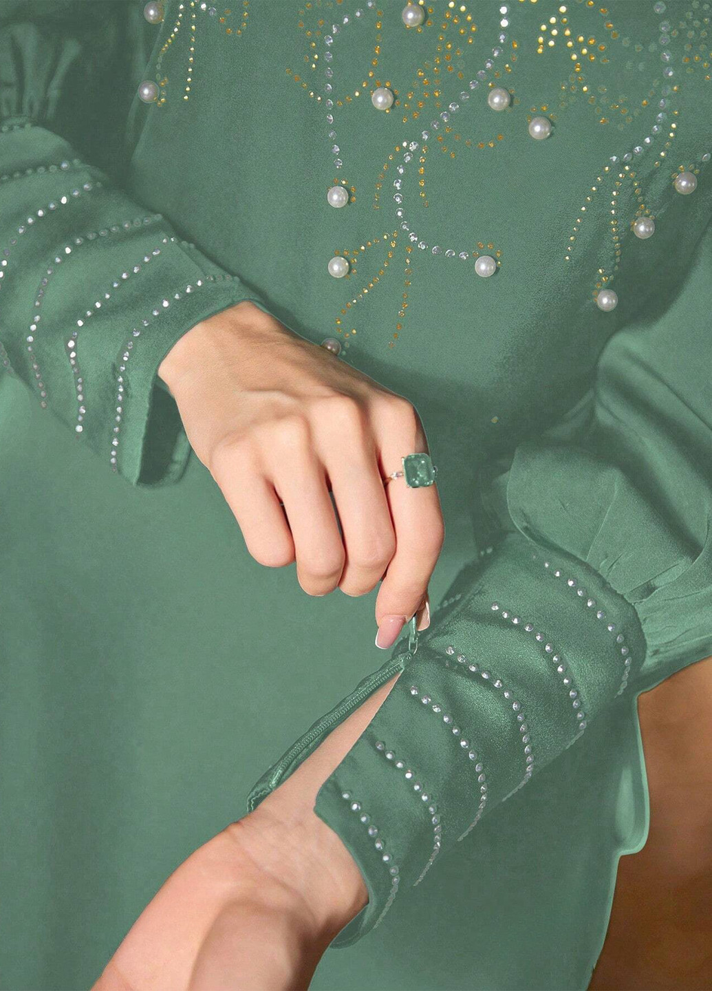 Серо-зеленое вечернее платье а-силуэт SHEIN однотонное