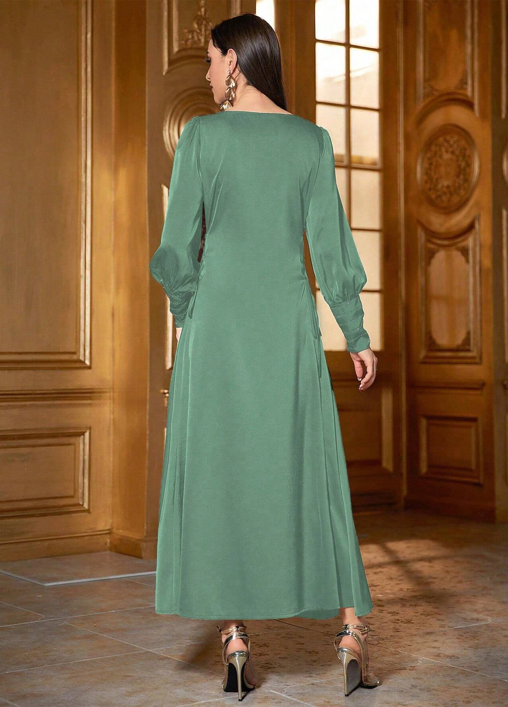 Серо-зеленое вечернее платье а-силуэт SHEIN однотонное