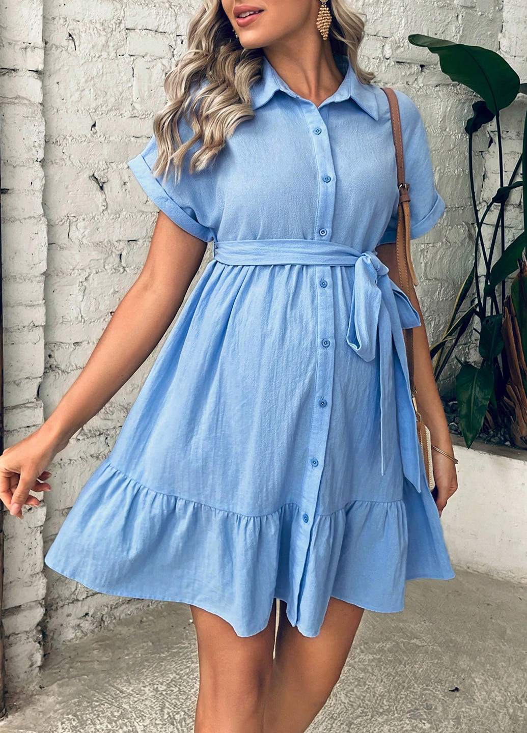 Блакитна кежуал сукня для вагітних сукня-сорочка SHEIN однотонна