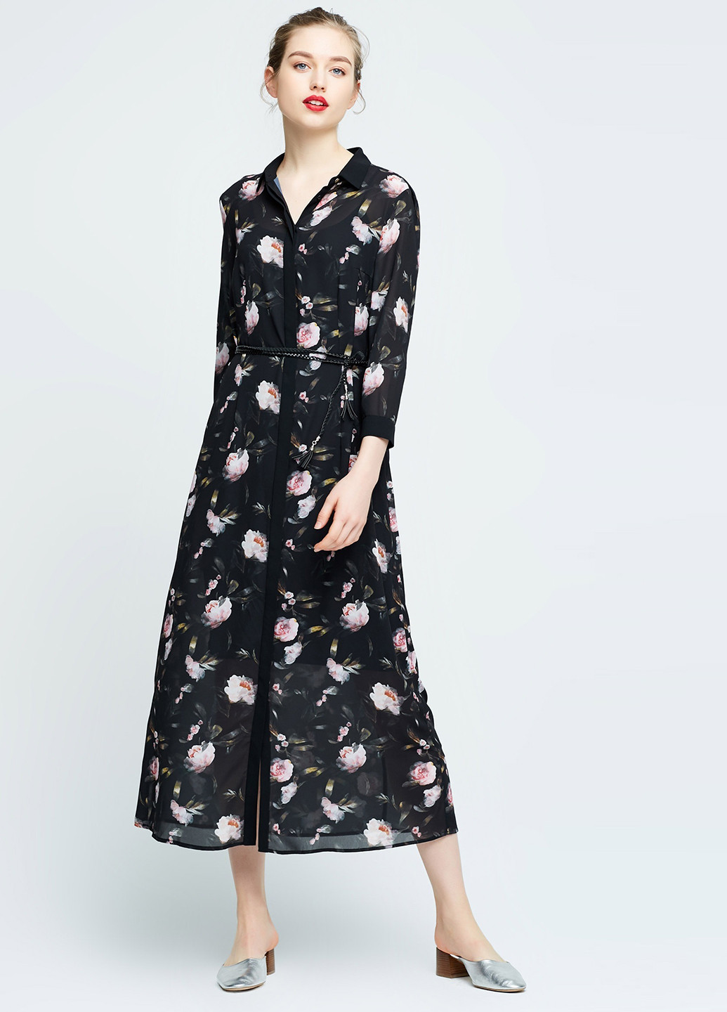 Черное кэжуал платье рубашка Vero Moda с цветочным принтом