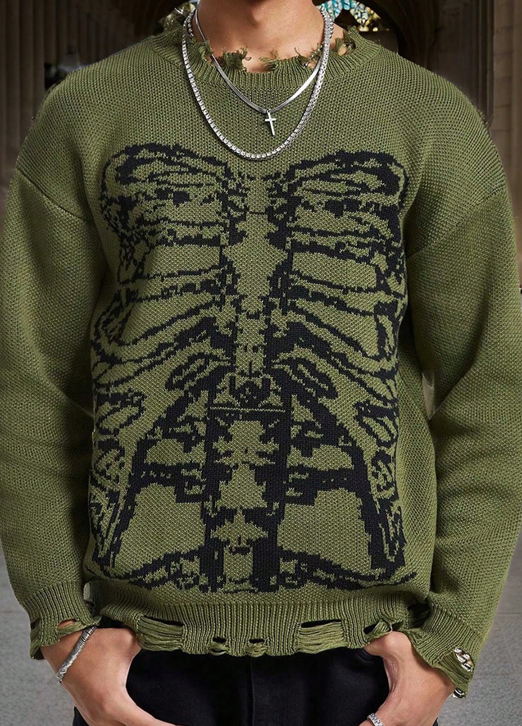 Оливковий (хакі) демісезонний светр джемпер SHEIN