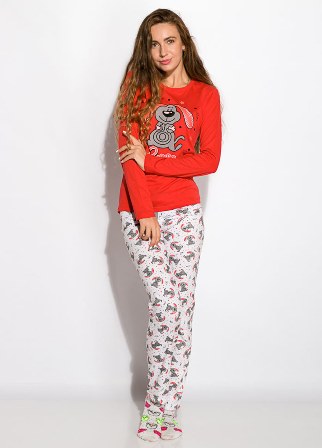 Красная всесезон пижама (лонгслив, брюки) лонгслив + брюки Time of Style