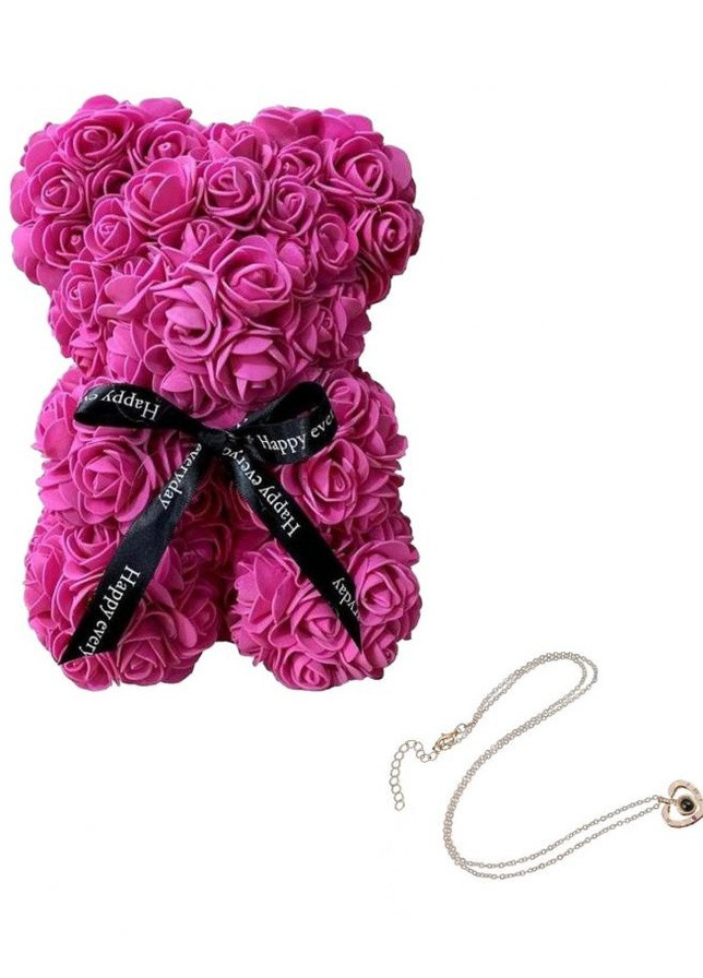 Ведмедик з троянд 3D Teddy Flower 25 см + кулон I Love You No Brand (251708194)