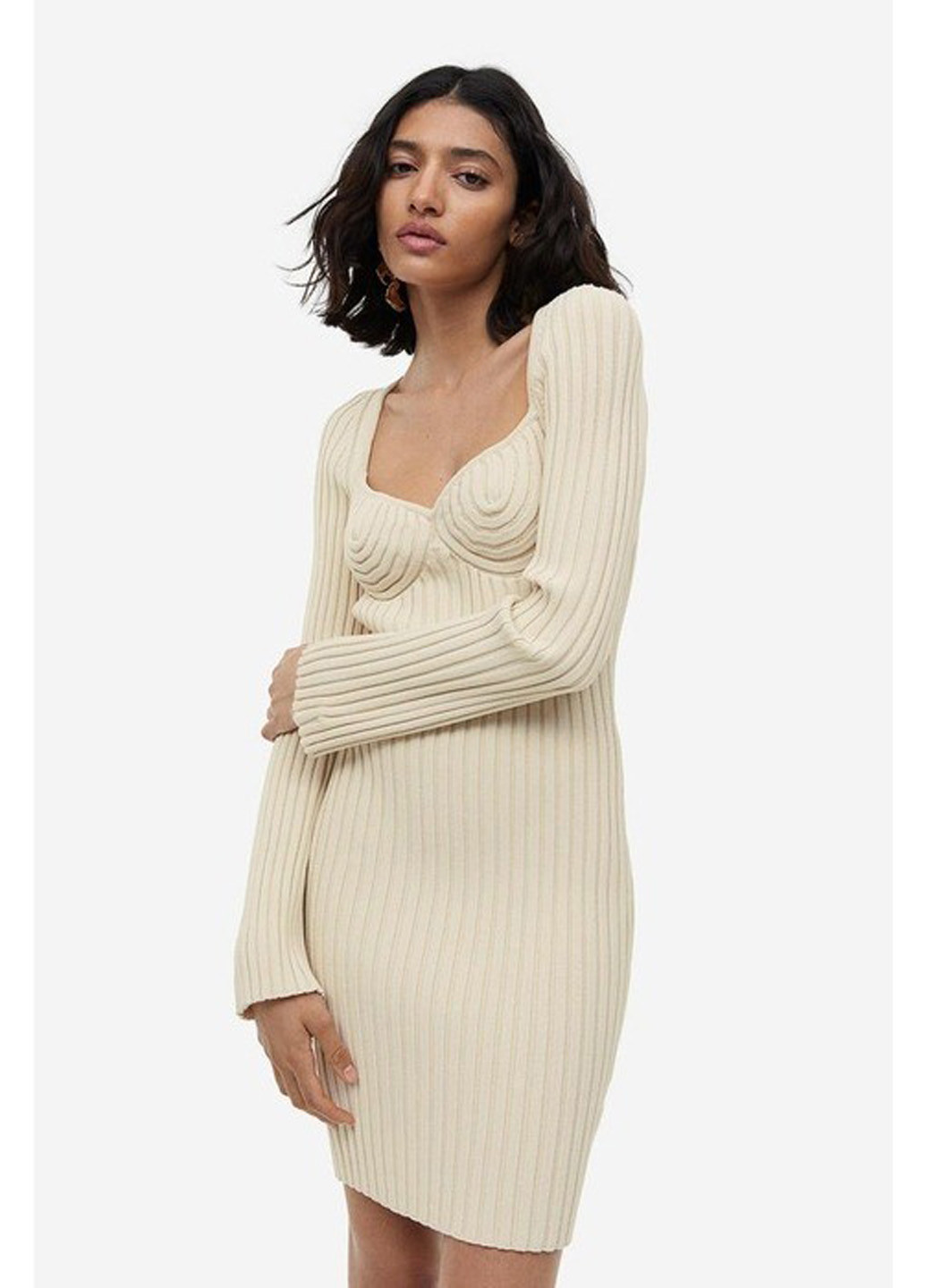 Кремовое кэжуал платье платье-свитер H&M однотонное