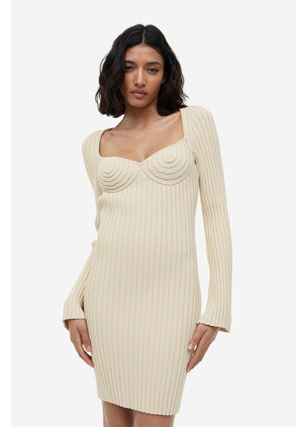 Кремовое кэжуал платье платье-свитер H&M однотонное