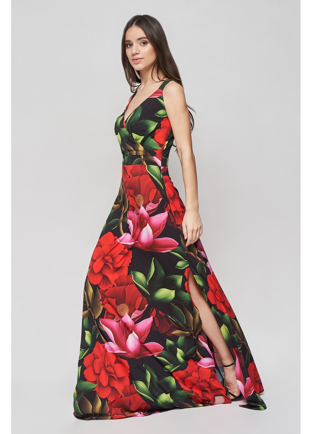Комбинированное коктейльное платье амели на запах, с открытыми плечами, клеш BYURSE с цветочным принтом