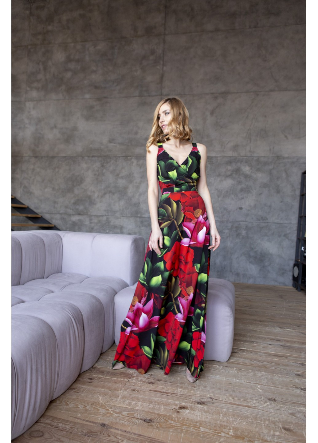 Комбінована коктейльна сукня амелі на запах, з відкритими плечима, кльош BYURSE з квітковим принтом