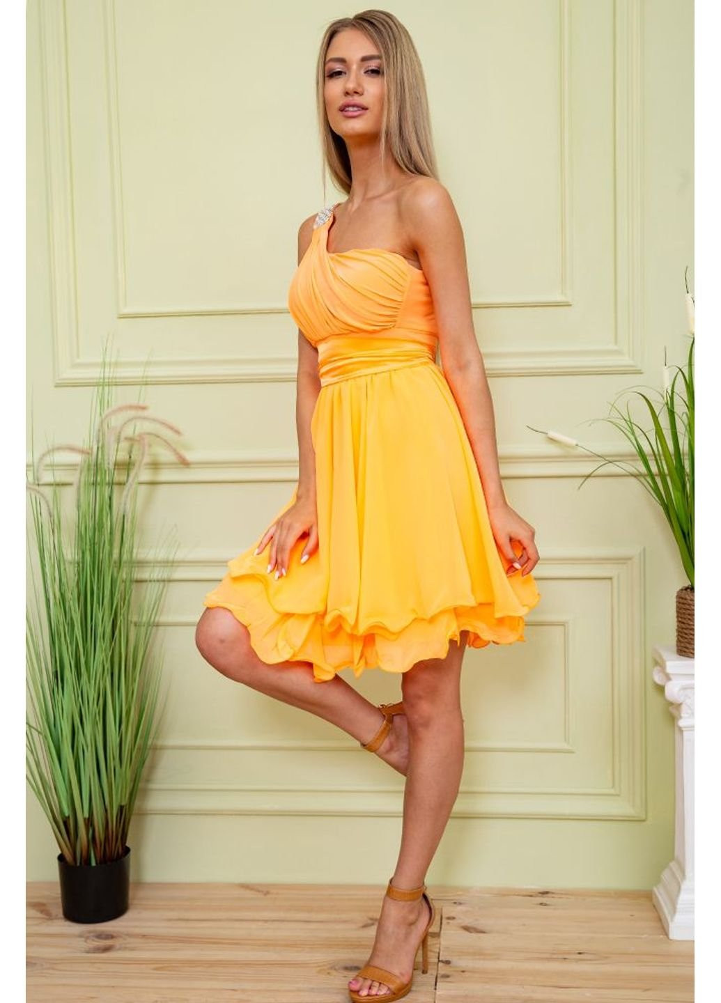 Светло-оранжевое праздничный платье 167r748 Ager с рисунком