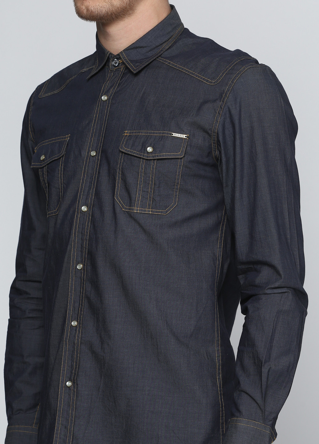 Синяя джинсовая рубашка однотонная Antony Morato с длинным рукавом