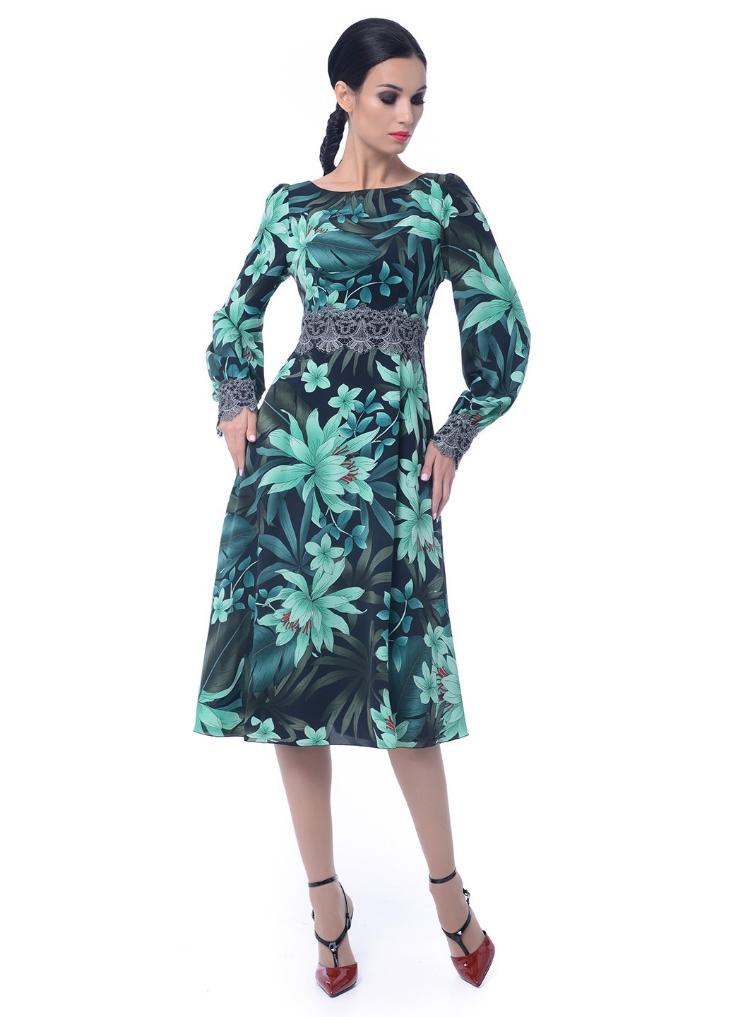 Морської хвилі коктейльна сукня, сукня Iren Klairie з квітковим принтом