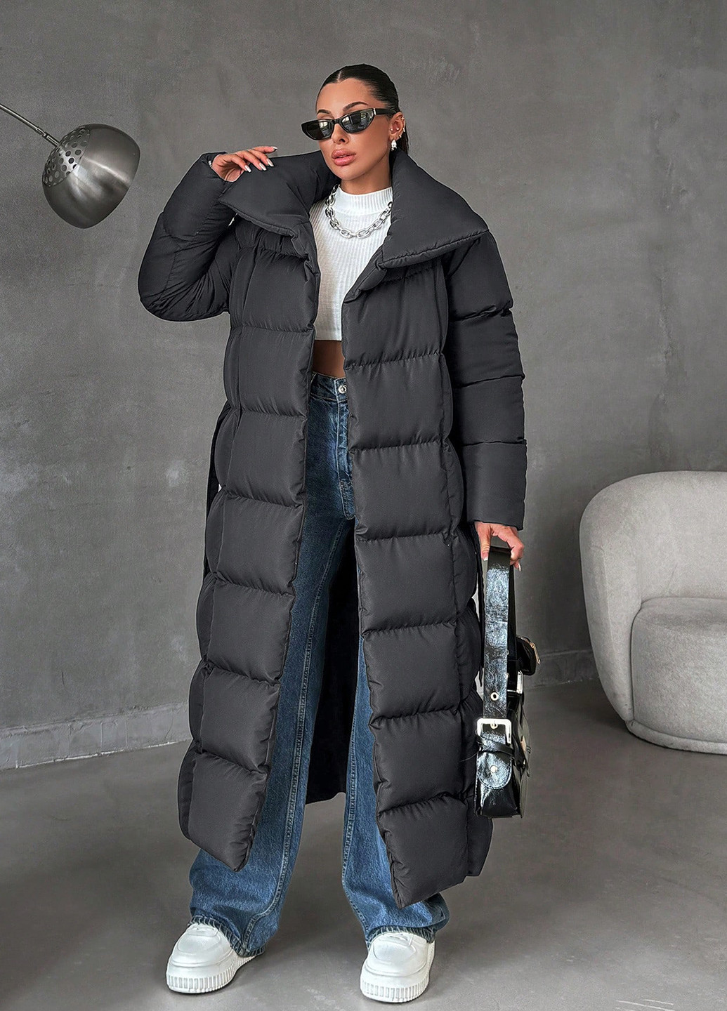 Темно-серое зимнее Пальто SHEIN