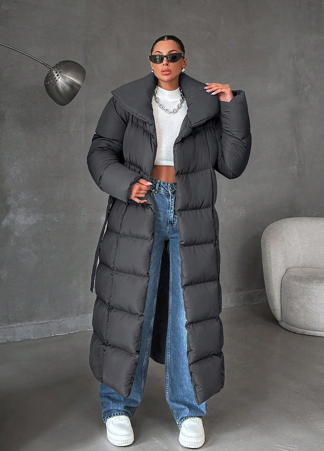 Темно-серое зимнее Пальто SHEIN