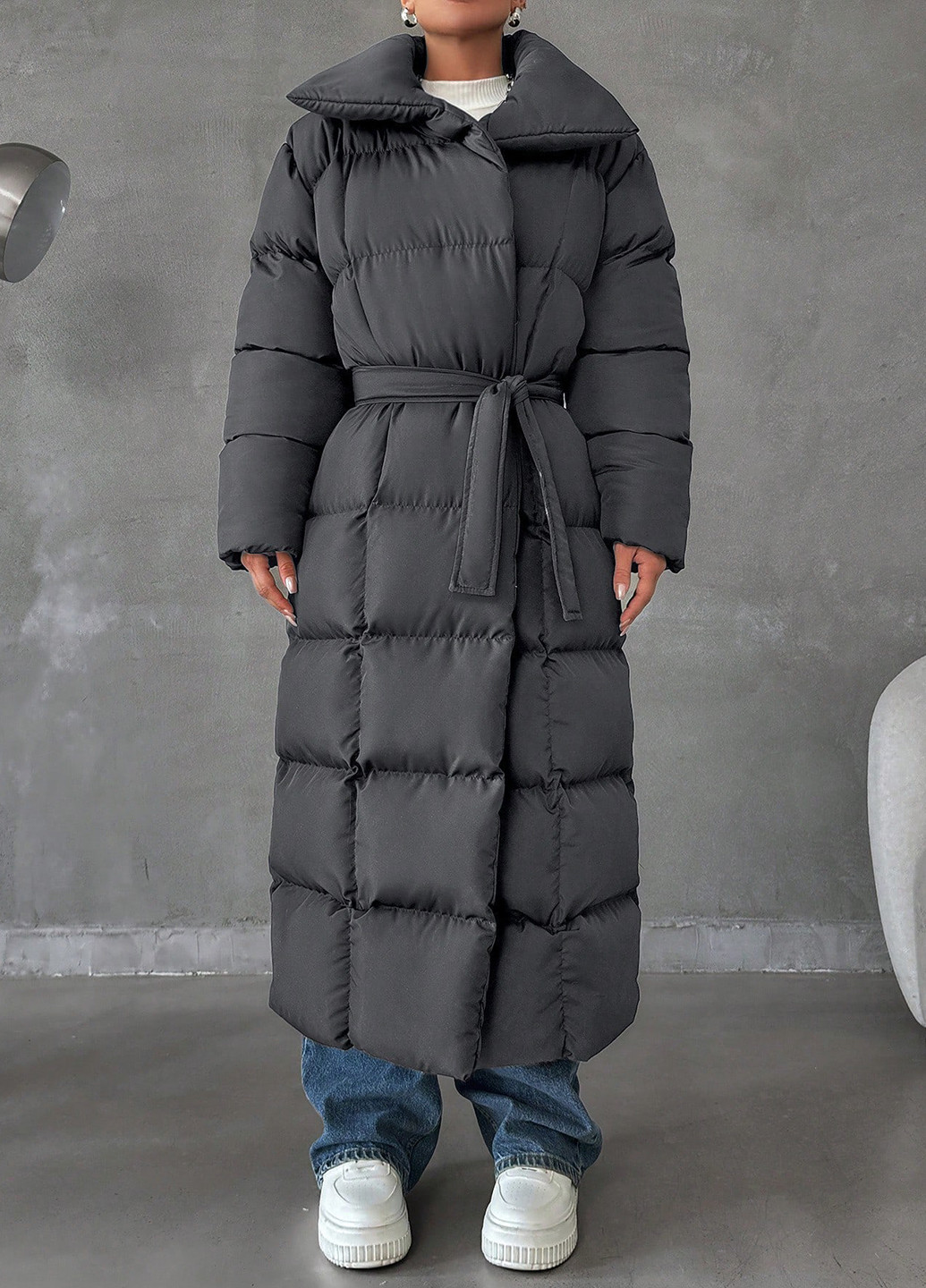 Темно-серое зимнее Пальто SHEIN