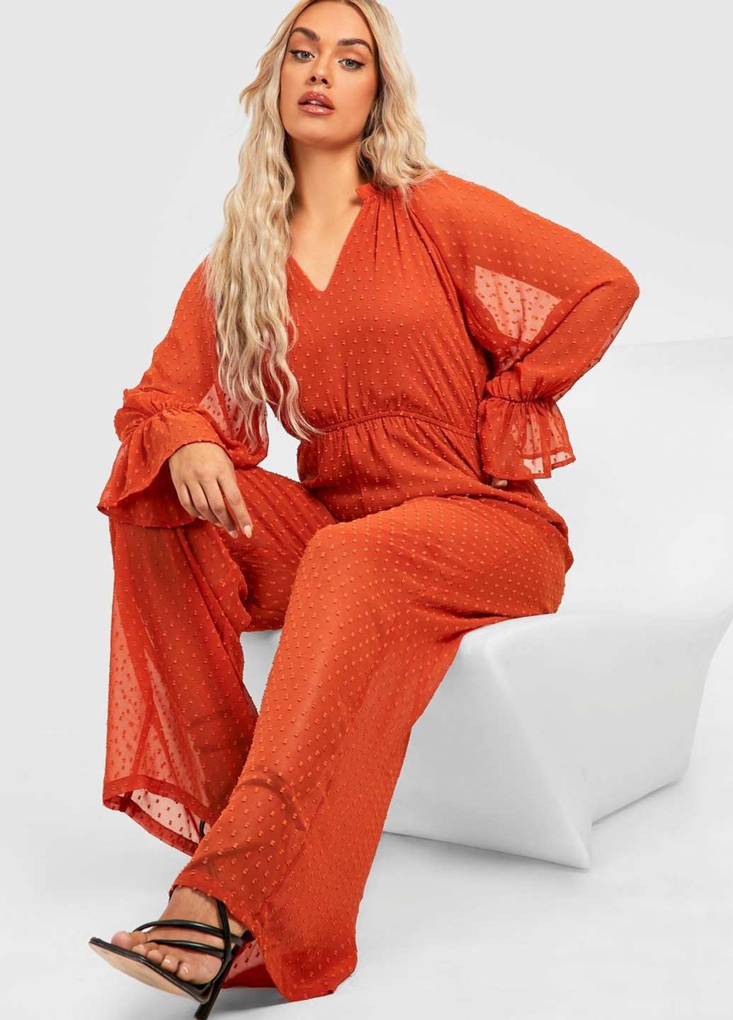 Комбинезон Boohoo комбинезон-брюки однотонный терракотовый кэжуал полиэстер