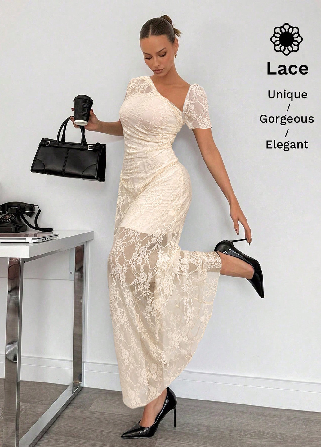 Кремова вечірня сукня SHEIN однотонна