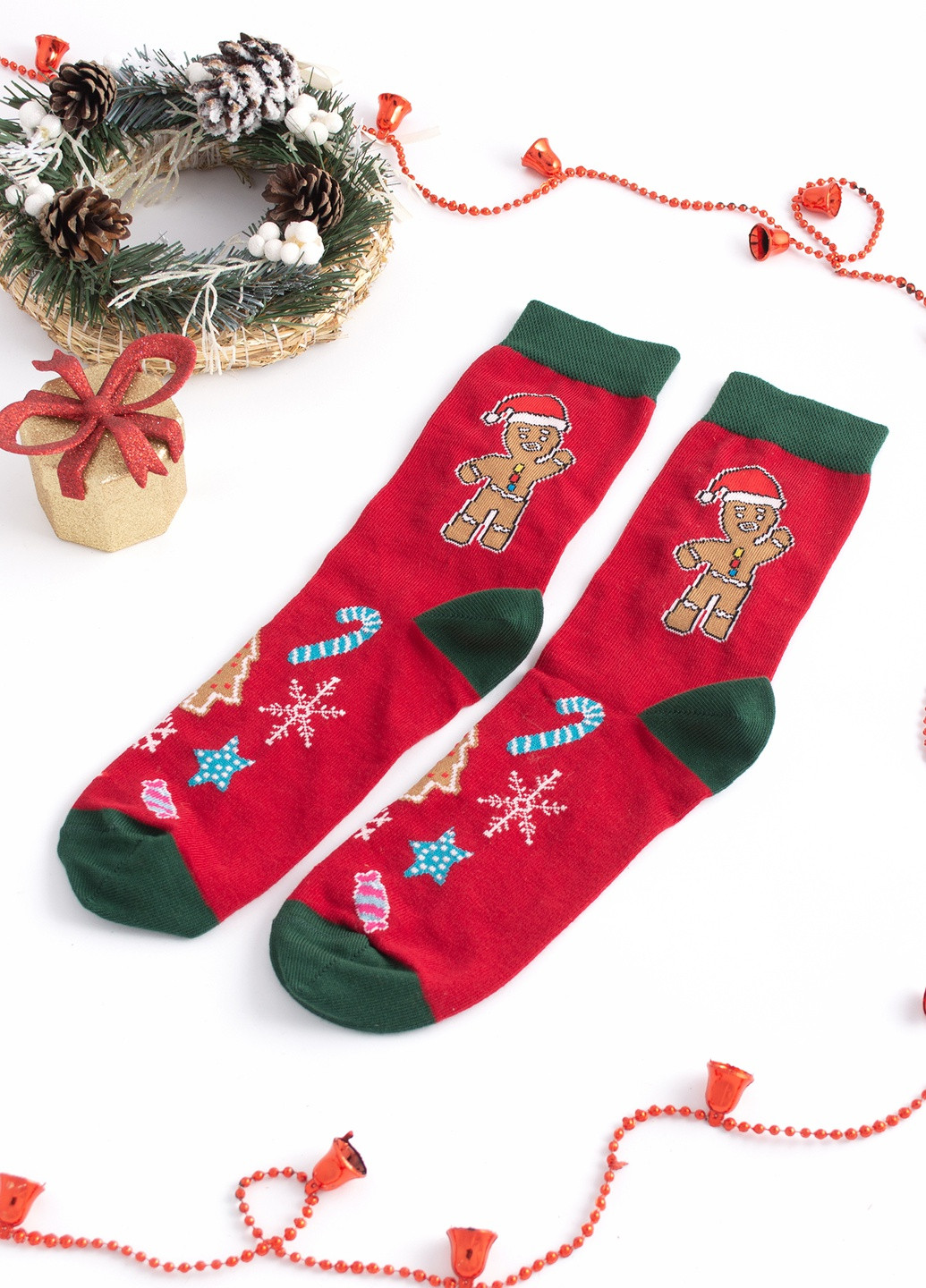Носки новогодние из высококачественного хлопка с оригинальным принтом "Печеньки" Maybel (250424369)