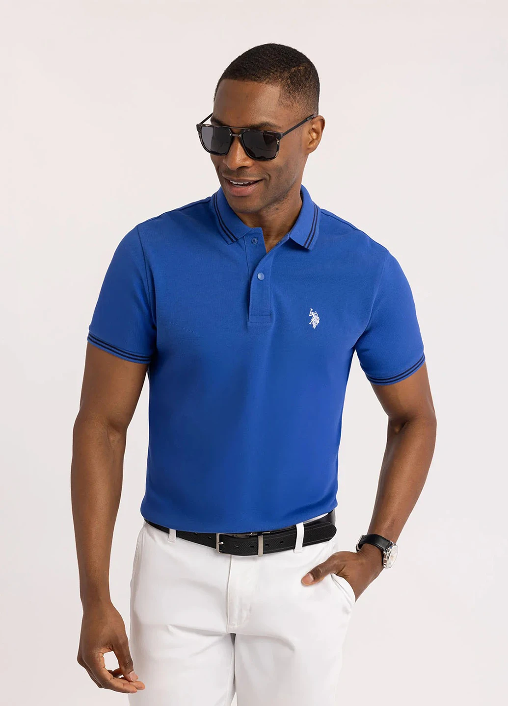 Синяя футболка-поло для мужчин U.S. Polo Assn. однотонная