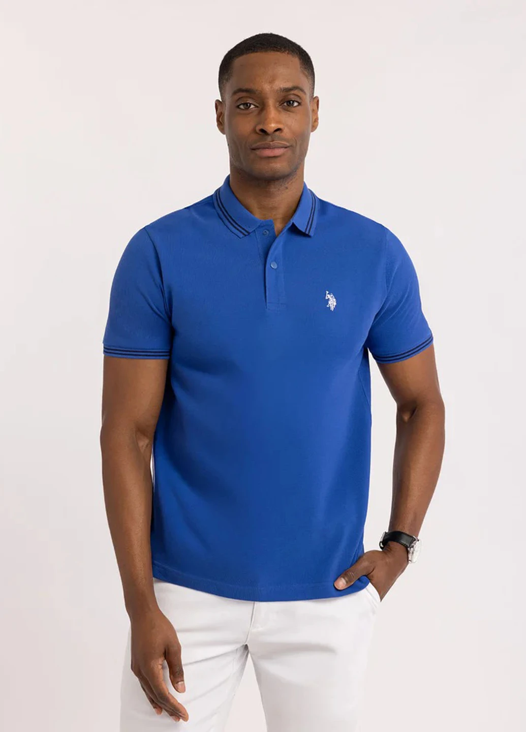 Синяя футболка-поло для мужчин U.S. Polo Assn. однотонная