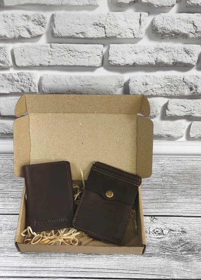 Подарочный набор №10 (зажим + обложка на права, ID паспорт) коричневый DNK Leather (253933673)