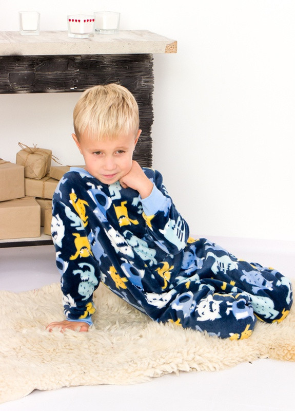 Синя зимня махровий домашній комбінезон для хлопчика з принтом (p-4175) Носи своє