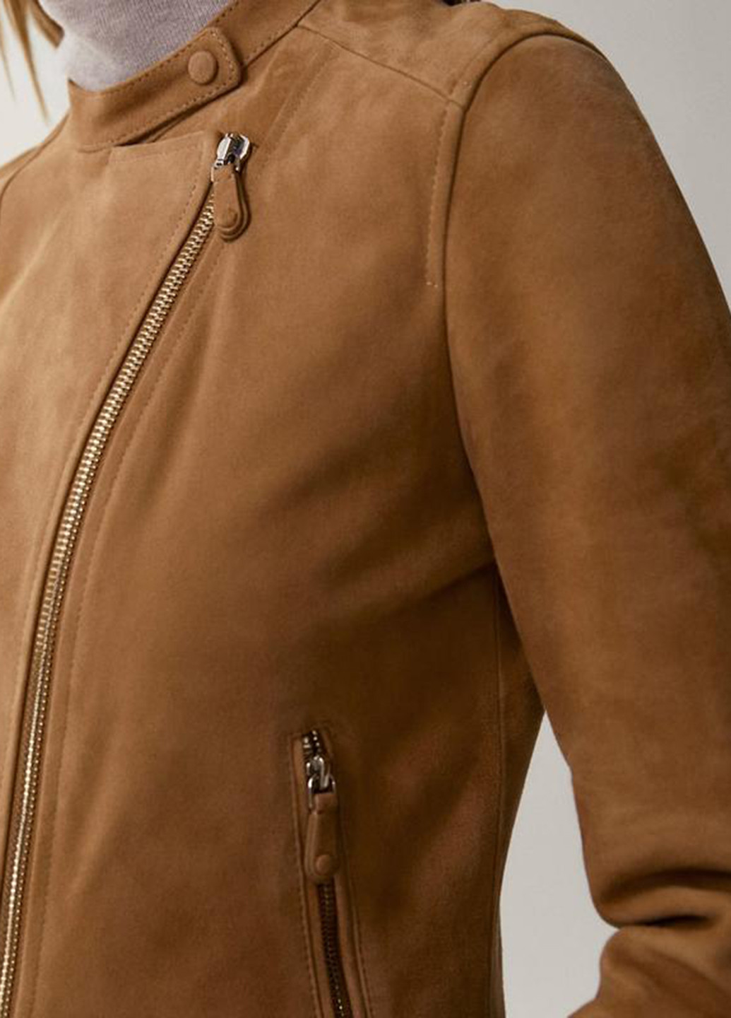 Бежевая демисезонная куртка замшевая Massimo Dutti