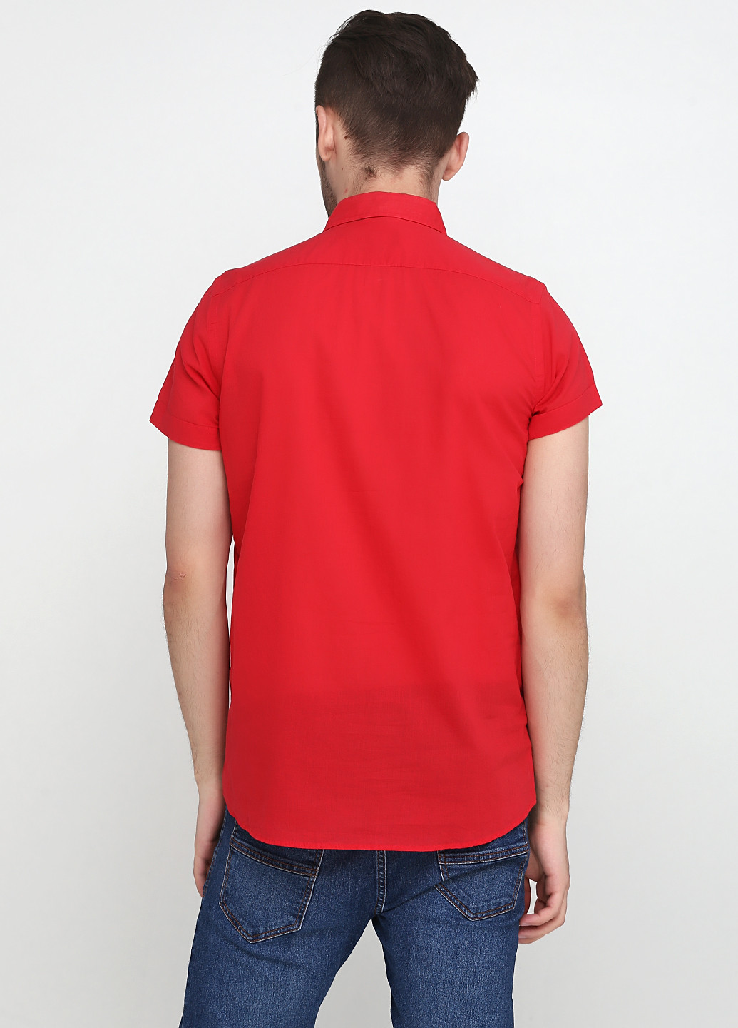 Красная кэжуал рубашка однотонная Zara с коротким рукавом